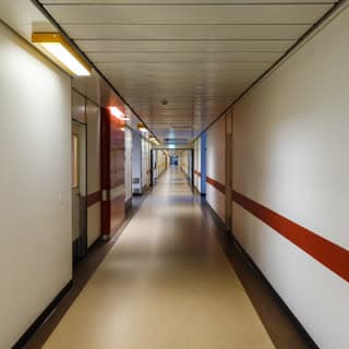 A bright hospital corridor