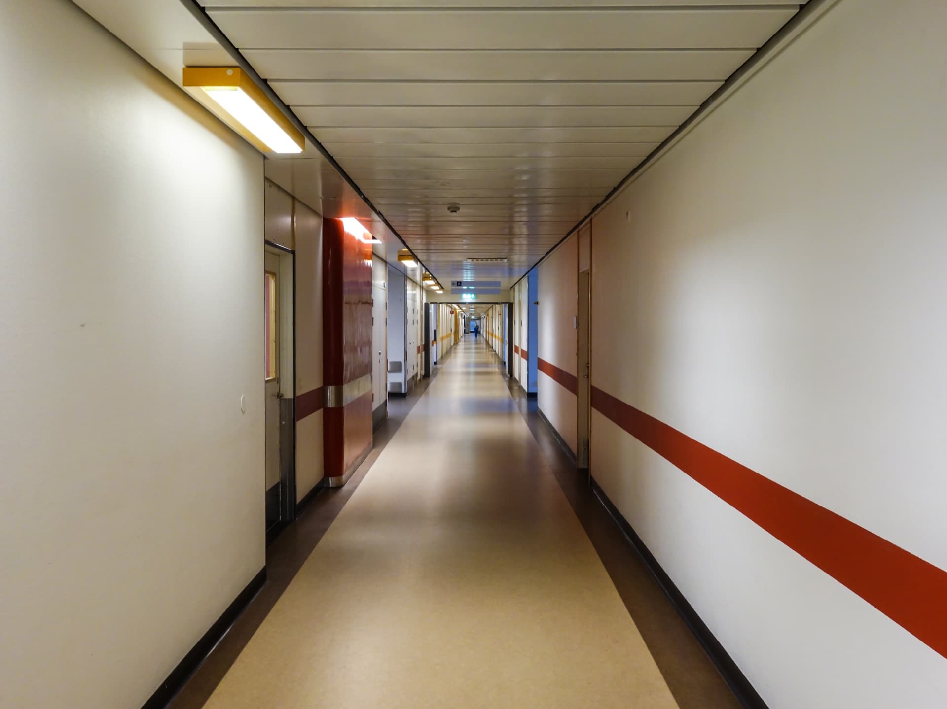 A bright, modern hospital corridor